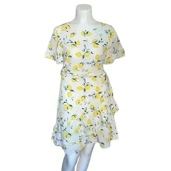 Banana Republic Frill Fit-and-Flare white lemon print dress sz 2 P - Picture 1 of 6